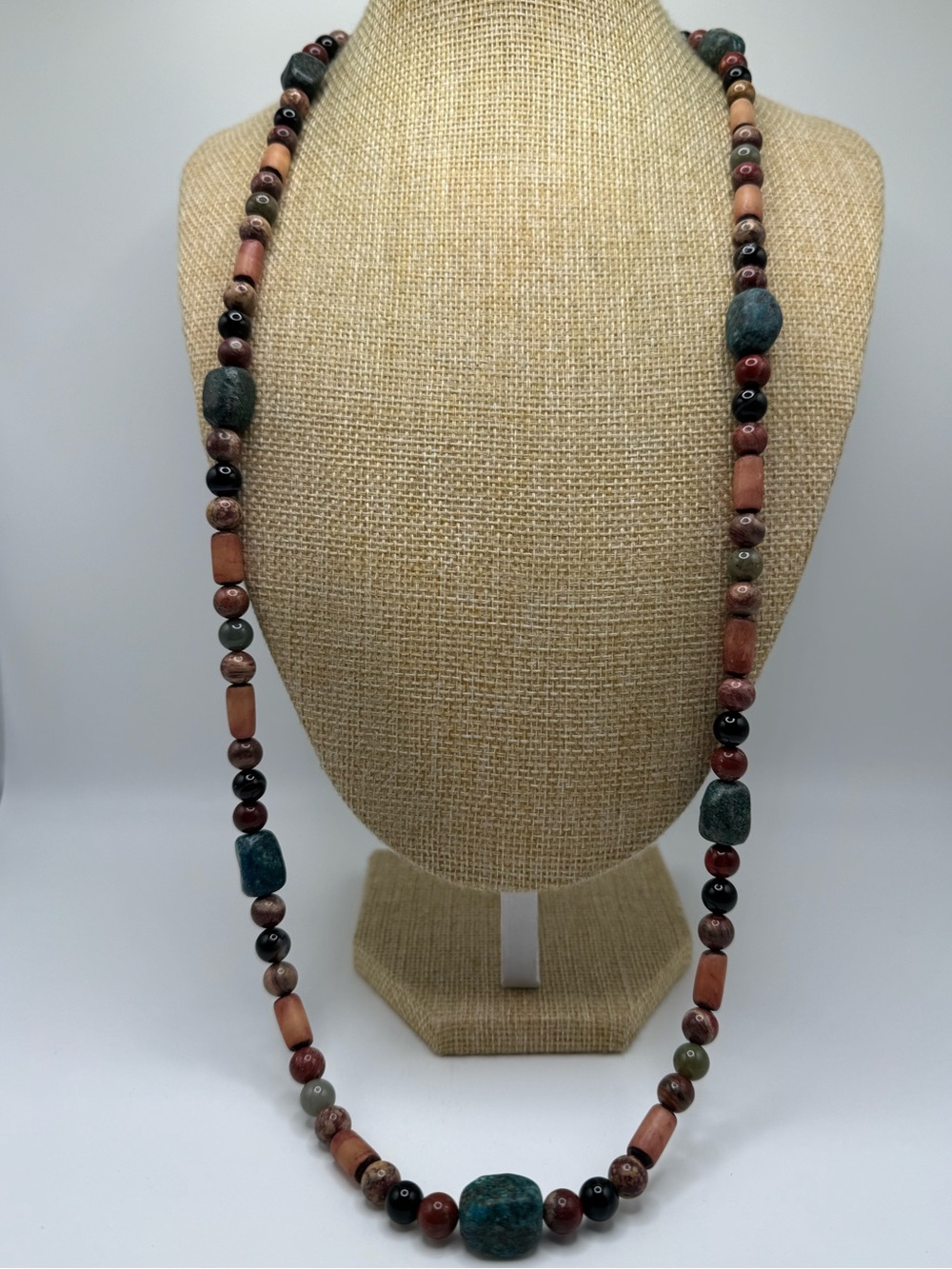 Hand Crafted Green, Brown & Black Mixed Stone Bead Necklace